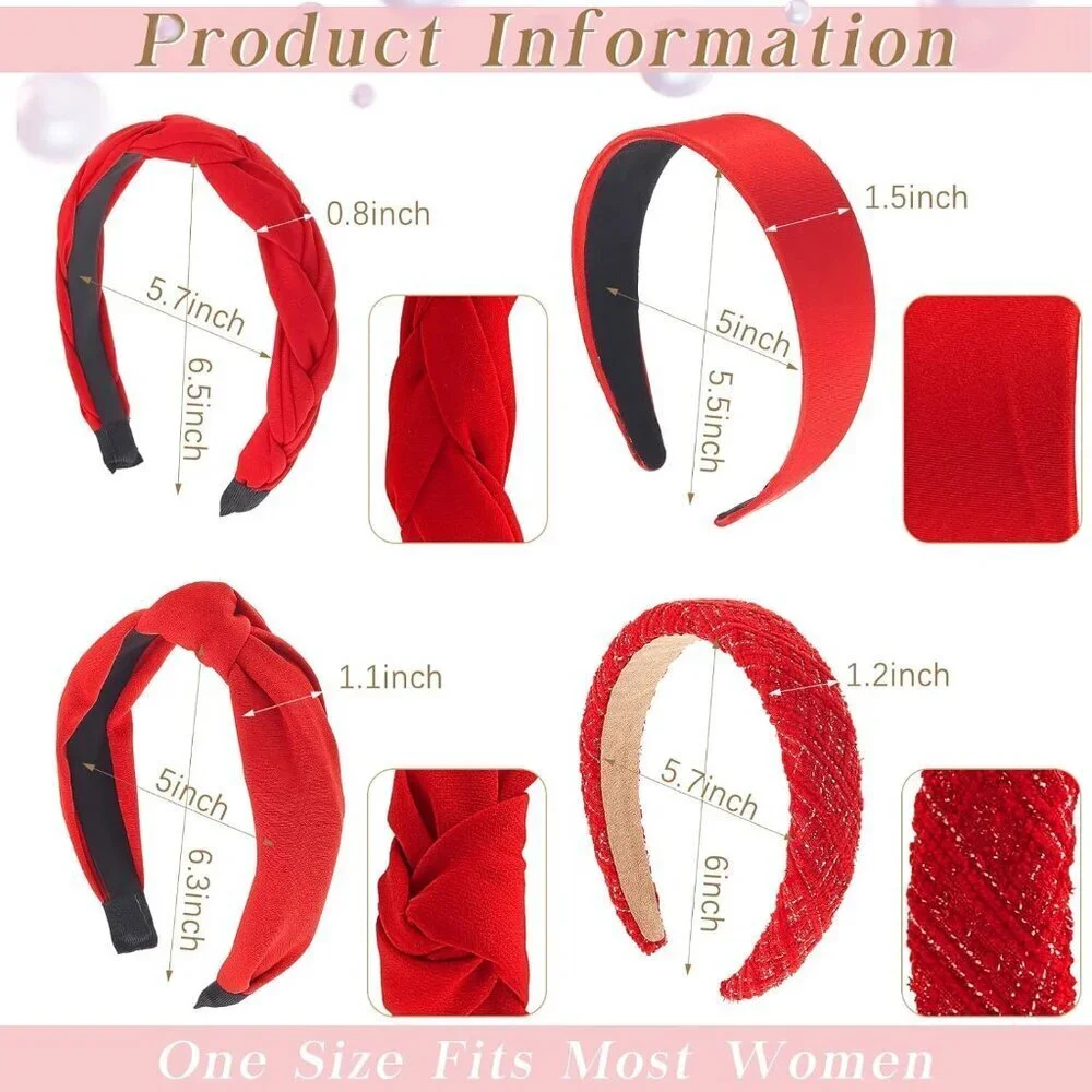 Red Velvet Headbands Set 4 Styles Knit Braided Knot Elastic Women Accessories
